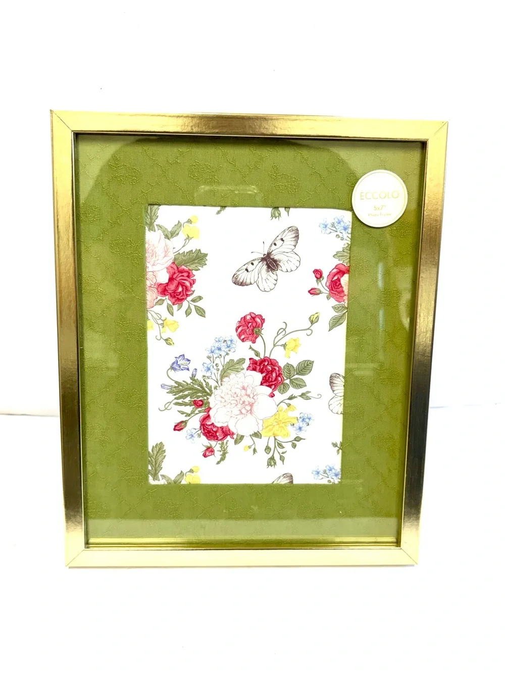 Eccolo Gold Frame 5 x 7 Matted Green Textured Fabric F571024